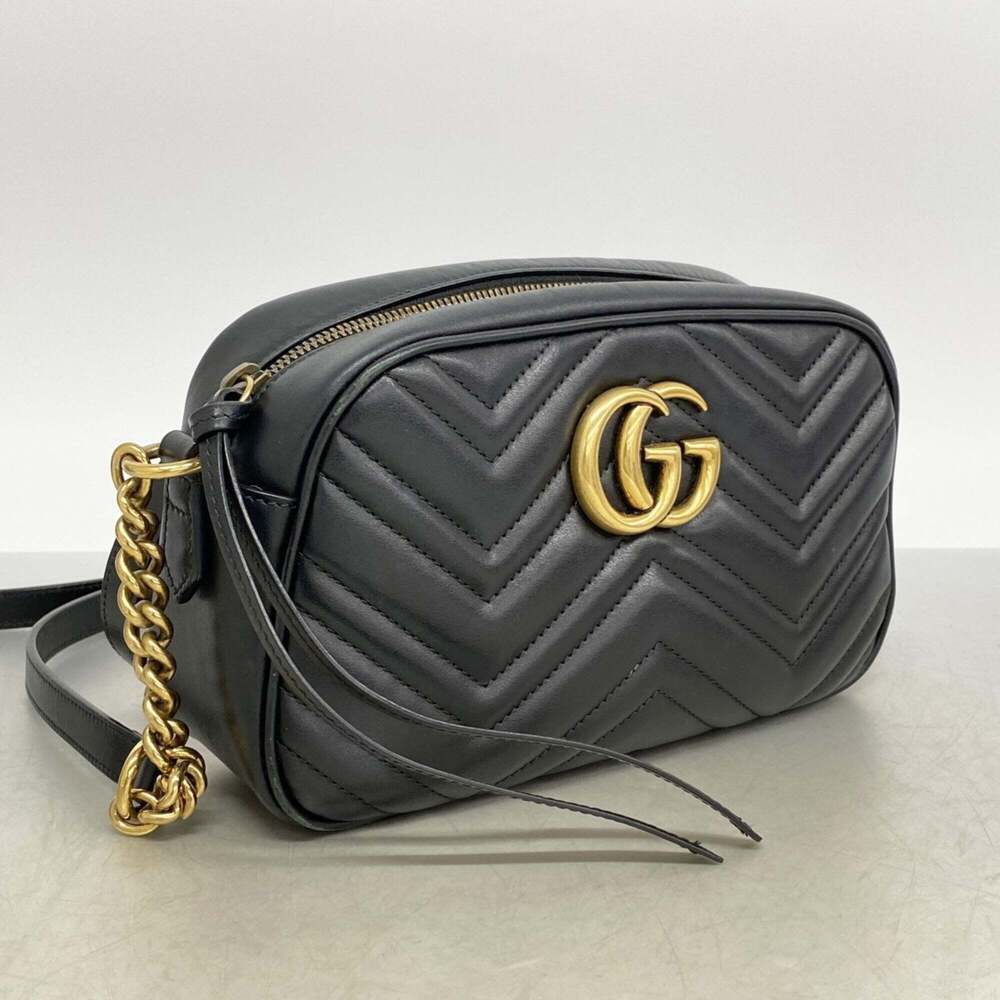 GUCCI Black Leather GG Marmont Shoulder Bag - Picture 2 of 10